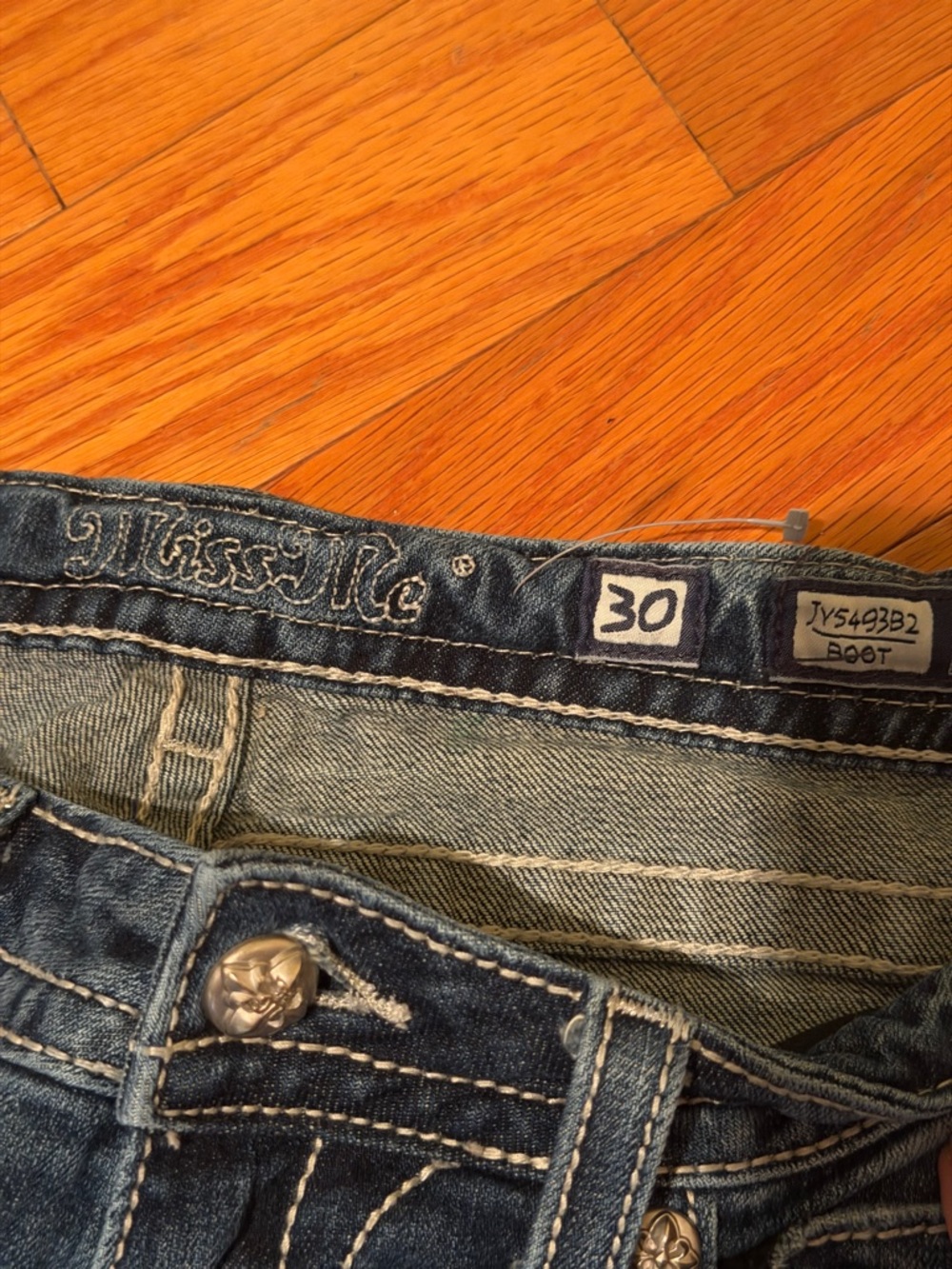 Miss Me Bootcut Jeans Medium Wash Size 30 Western Stitch Y2K Denim - Picture 6 of 12